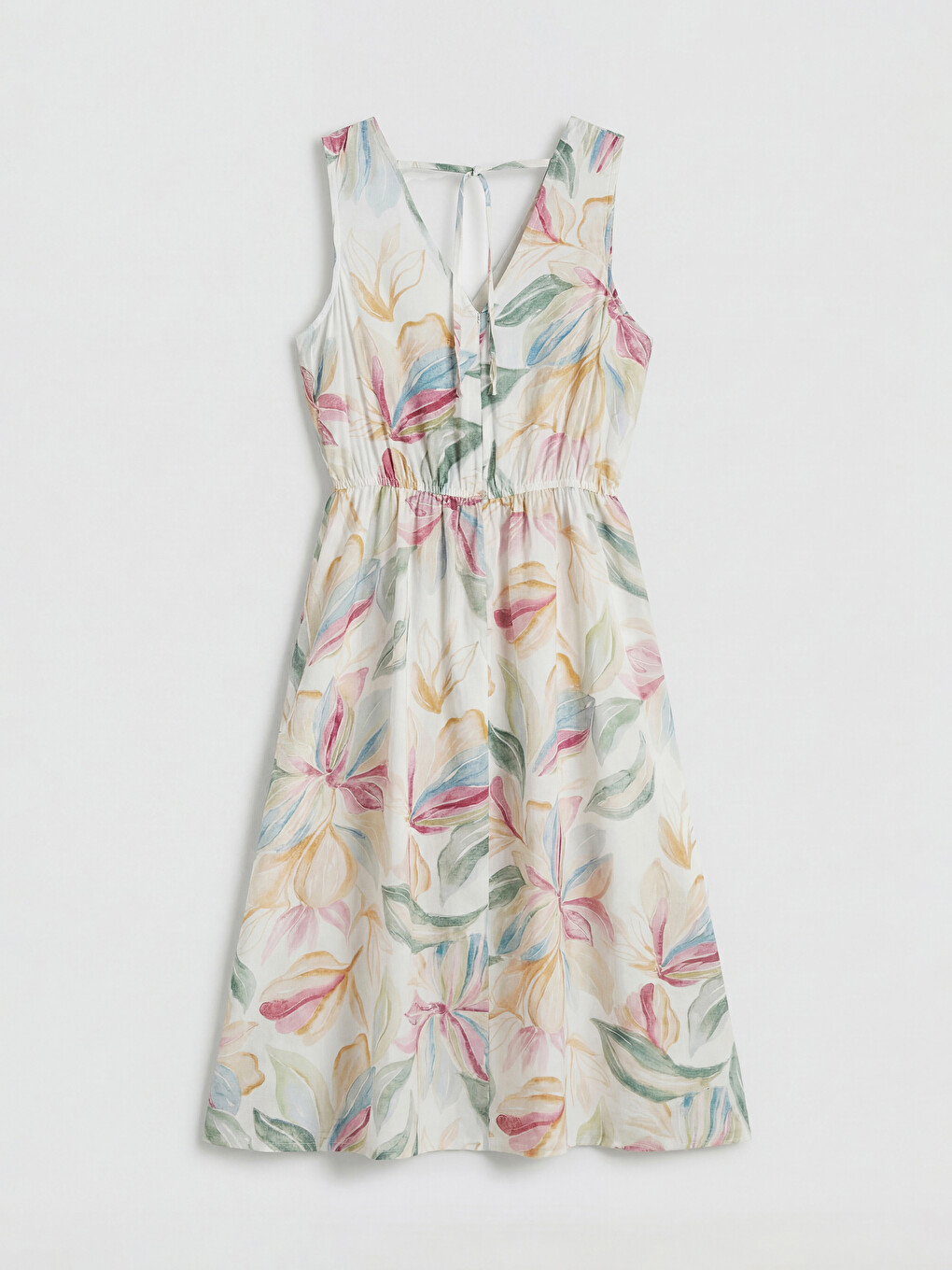 Women's V Neck Patterned A-Line Dress-5