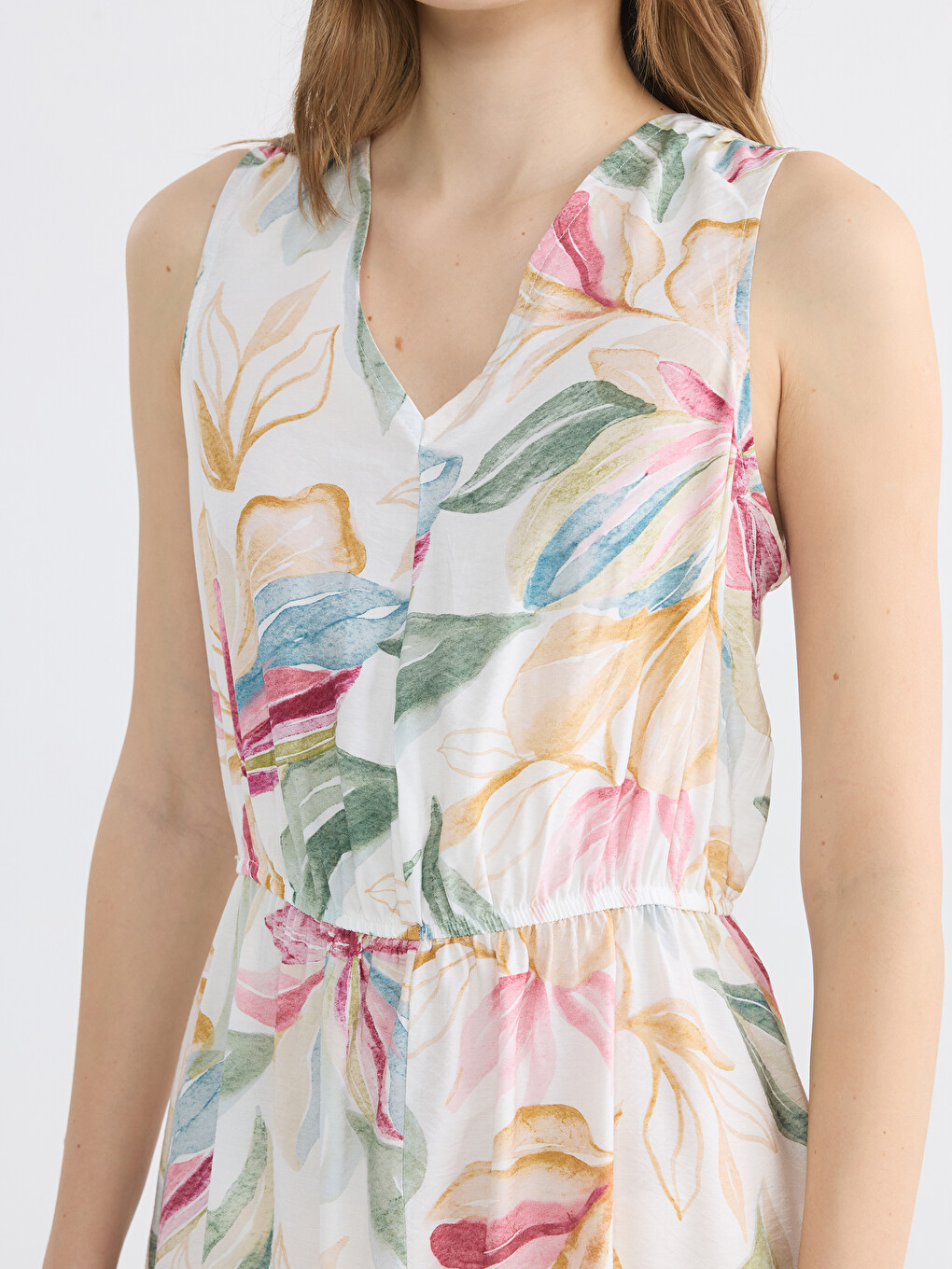 Women's V Neck Patterned A-Line Dress-2
