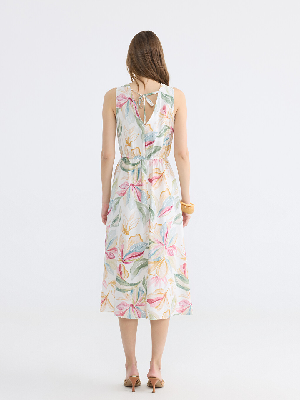 Women's V Neck Patterned A-Line Dress-3