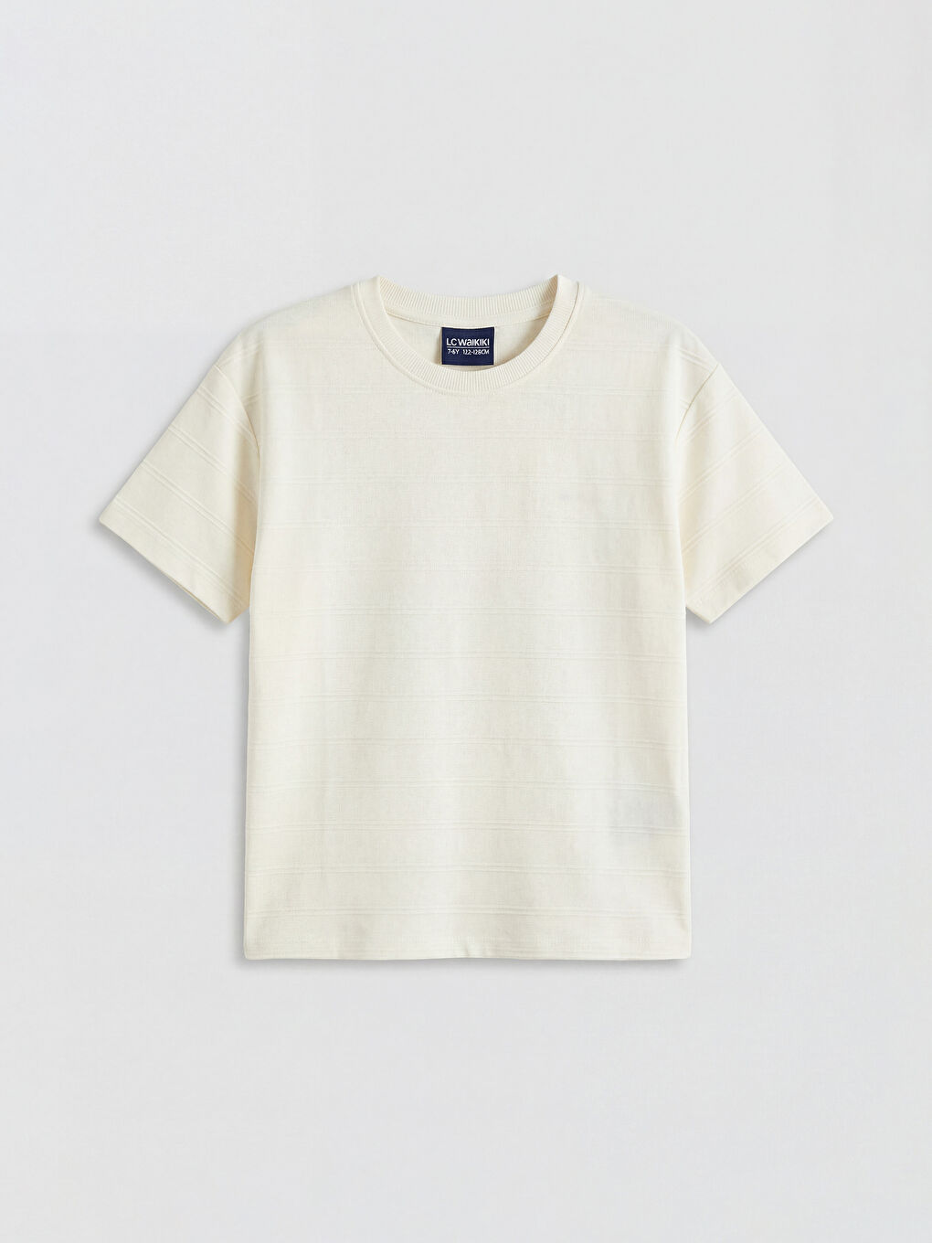 Ekru Bisiklet Yaka Kendinden Çizgili Erkek Çocuk Tişört