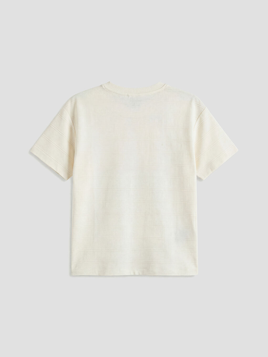 Ekru Bisiklet Yaka Kendinden Çizgili Erkek Çocuk Tişört-1