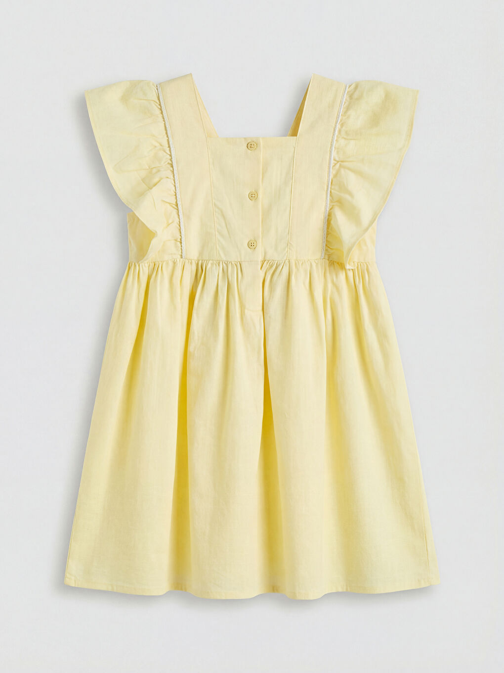 Square Neck Embroidered Girls' Linen Dress-1