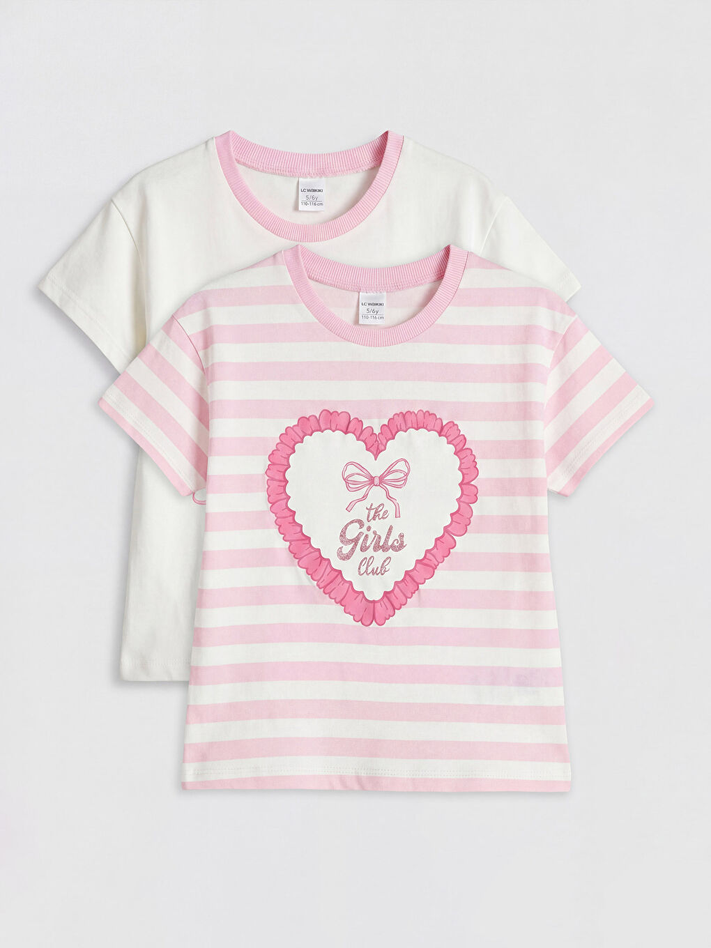 Pembe Bisiklet Yaka Baskılı Kız Çocuk Tişört 2'li