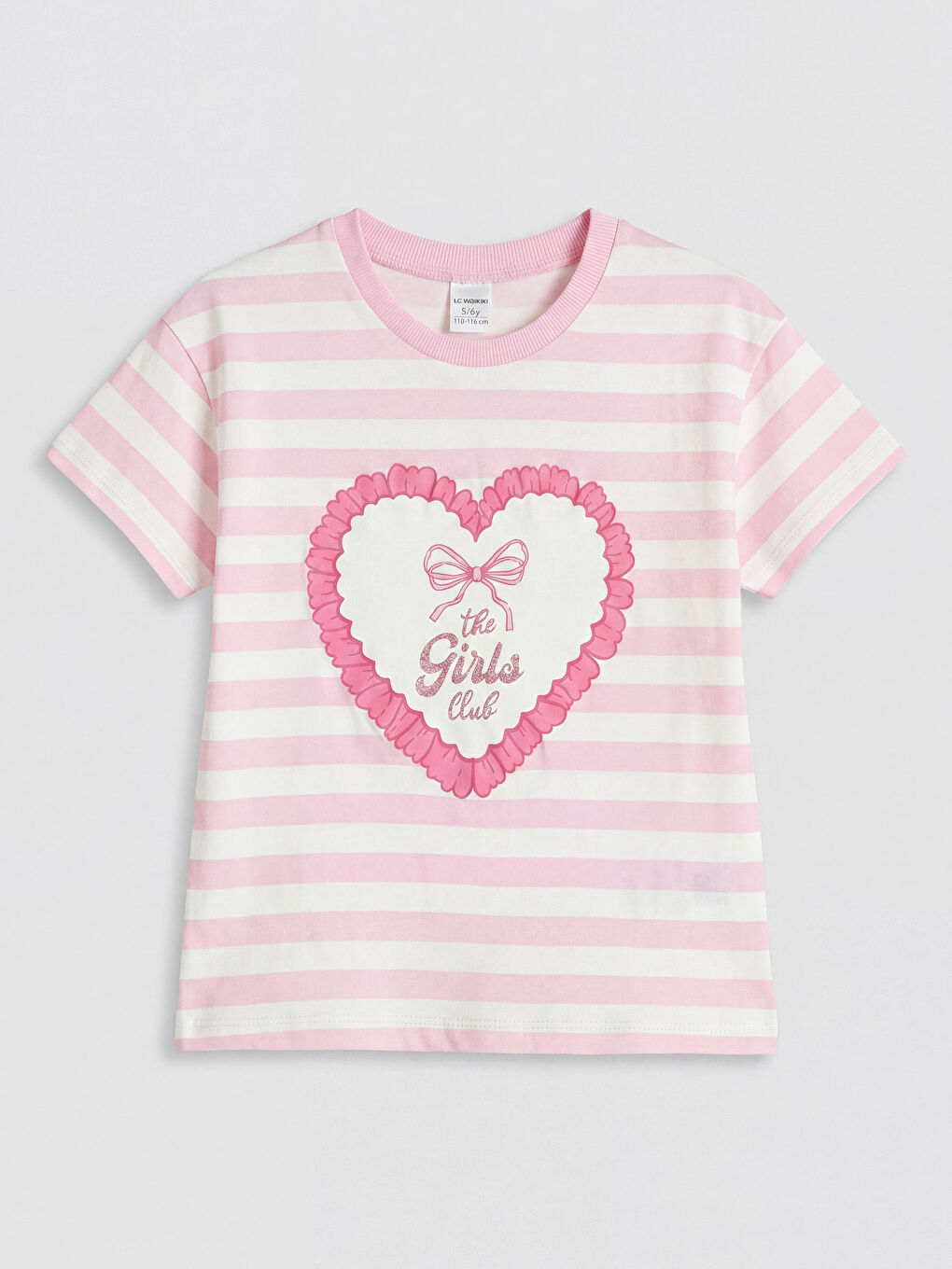 Pembe Bisiklet Yaka Baskılı Kız Çocuk Tişört 2'li-1