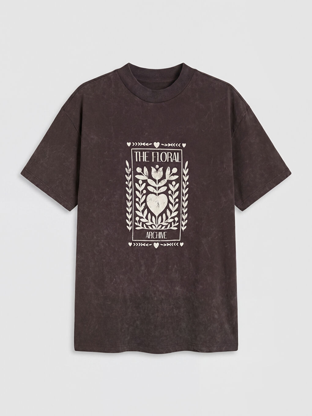 Kahverengi Bisiklet Yaka Baskılı Kadın Tişört