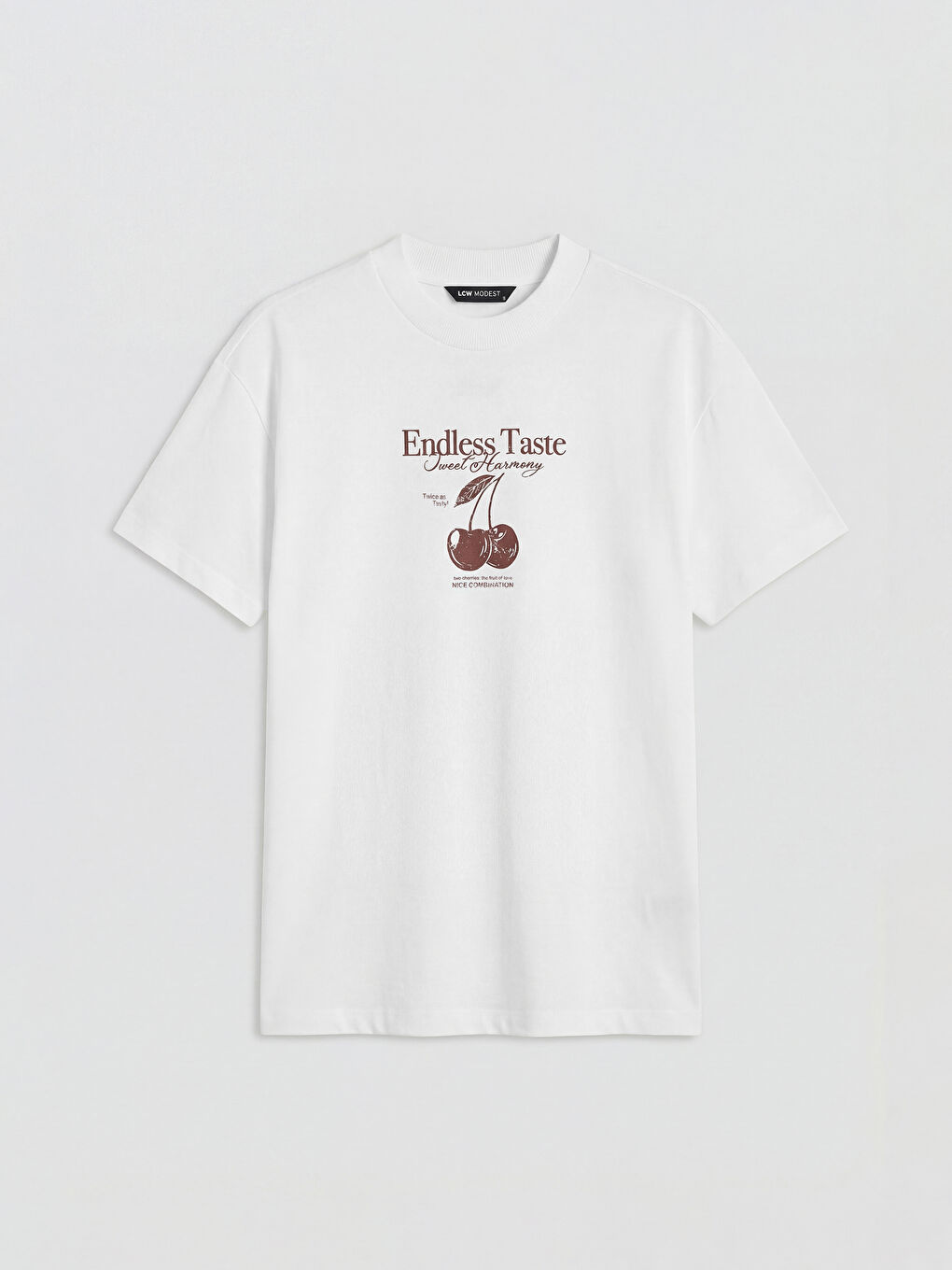 Ekru Bisiklet Yaka Baskılı Kadın Tişört