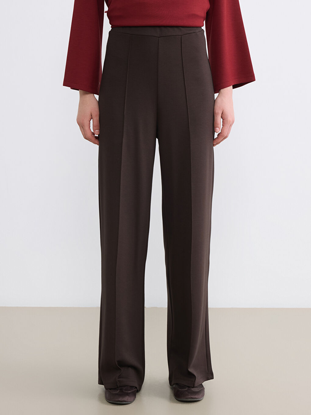 Kahverengi Beli Lastikli Kadın Eşofman Altı-1