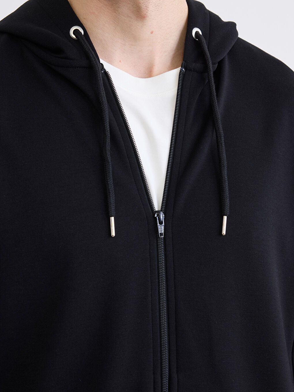Siyah Kapüşonlu Erkek Soft Touch Fermuarlı Sweatshirt-2