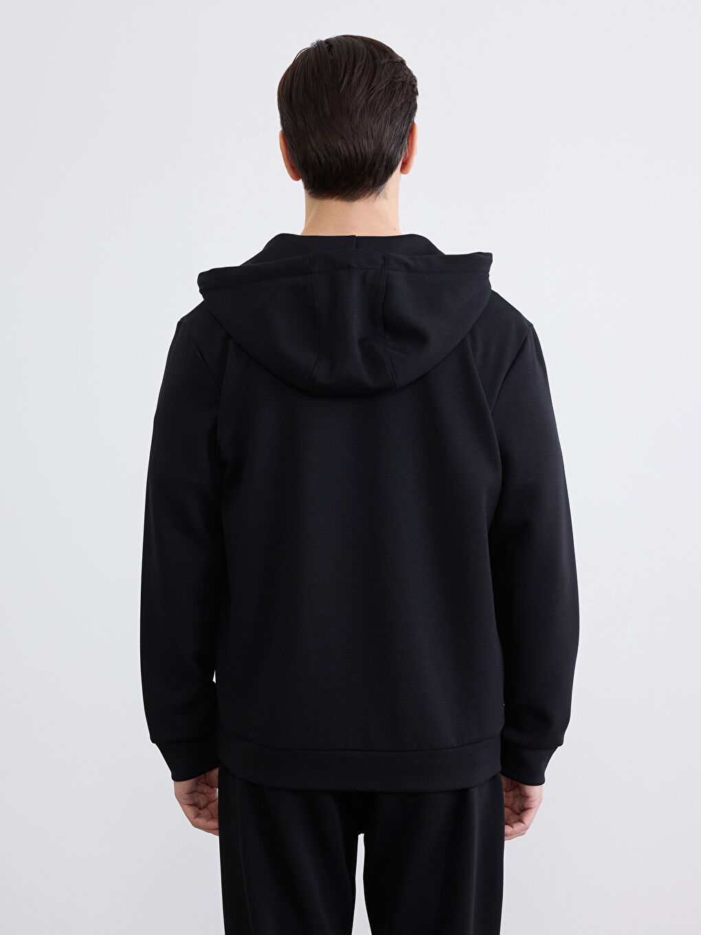 Siyah Kapüşonlu Erkek Soft Touch Fermuarlı Sweatshirt-3