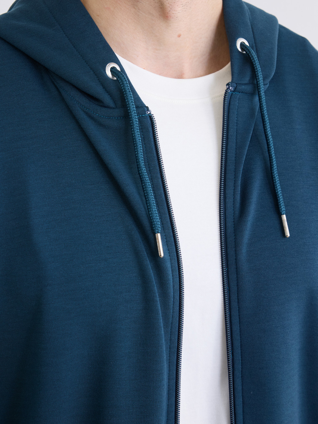 Petrol Kapüşonlu Erkek Soft Touch Fermuarlı Sweatshirt-2