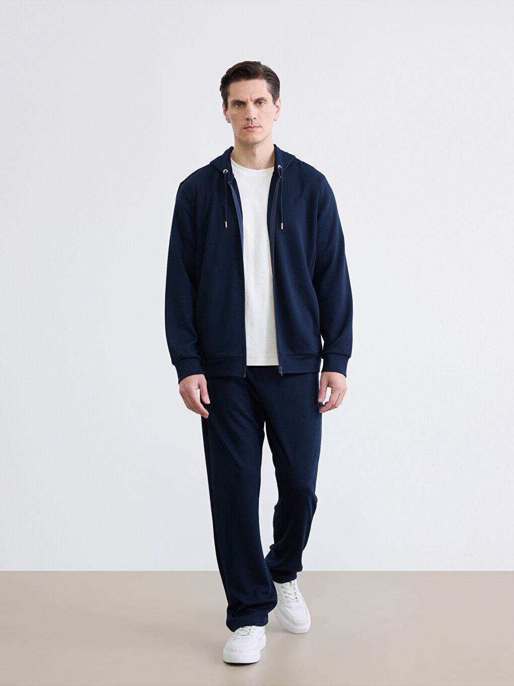 Lacivert Kapüşonlu Erkek Soft Touch Fermuarlı Sweatshirt-1