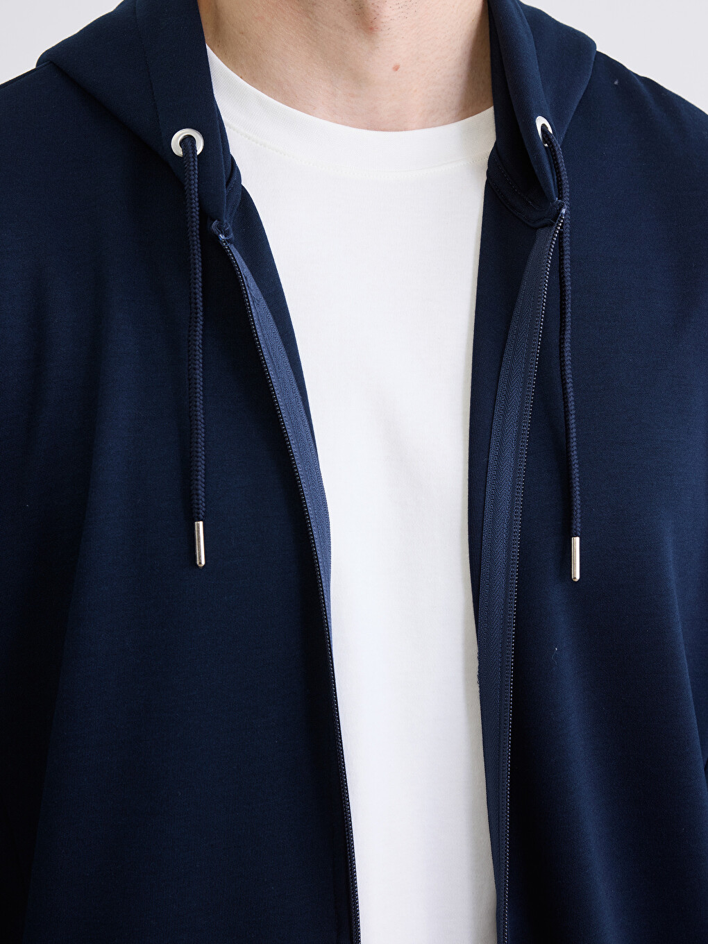 Lacivert Kapüşonlu Erkek Soft Touch Fermuarlı Sweatshirt-2