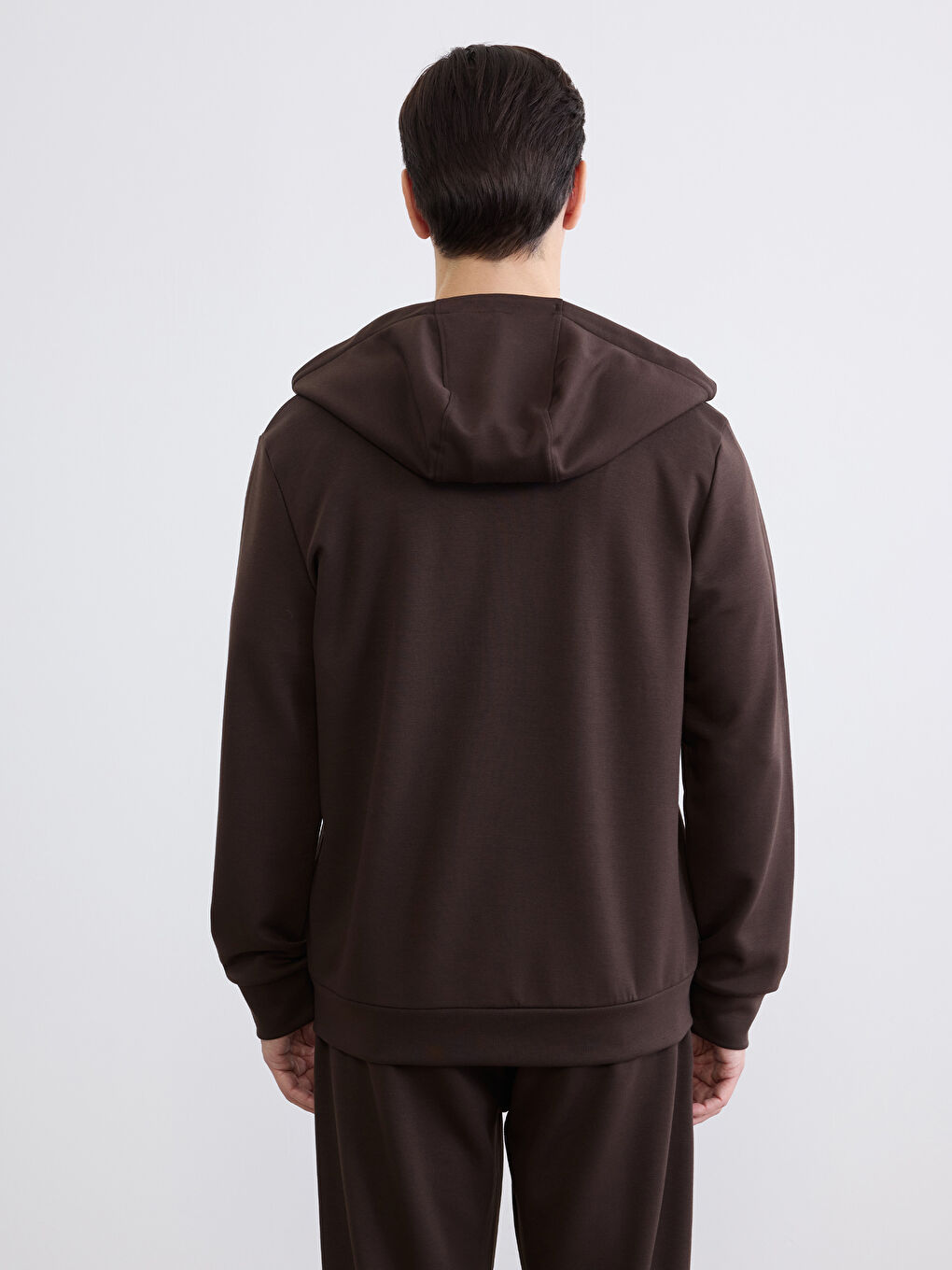 Kahverengi Kapüşonlu Erkek Soft Touch Fermuarlı Sweatshirt-3