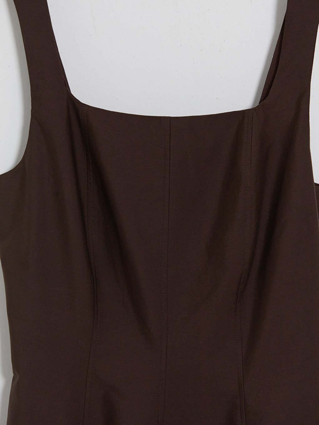 Kare Yaka Belden Oturtmalı Poplin Elbise-5