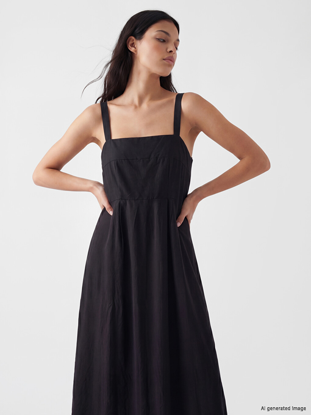 Square Neck A-Form Poplin Dress-1
