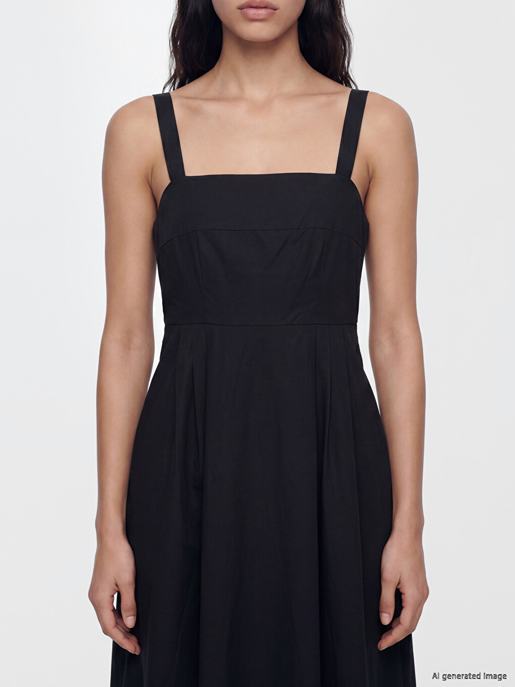 Square Neck A-Form Poplin Dress-2