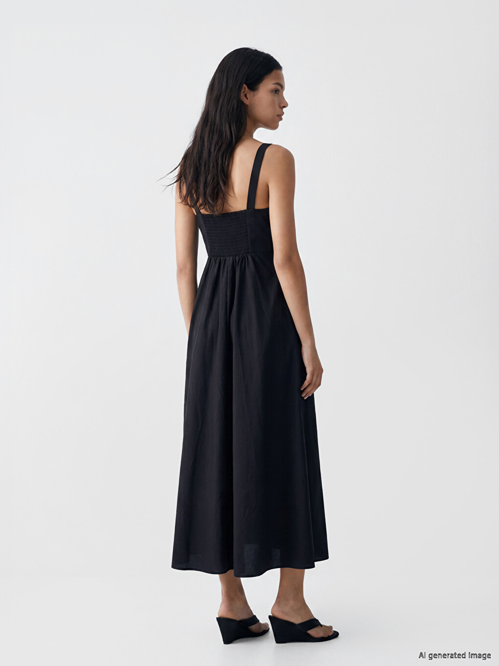 Square Neck A-Form Poplin Dress-3