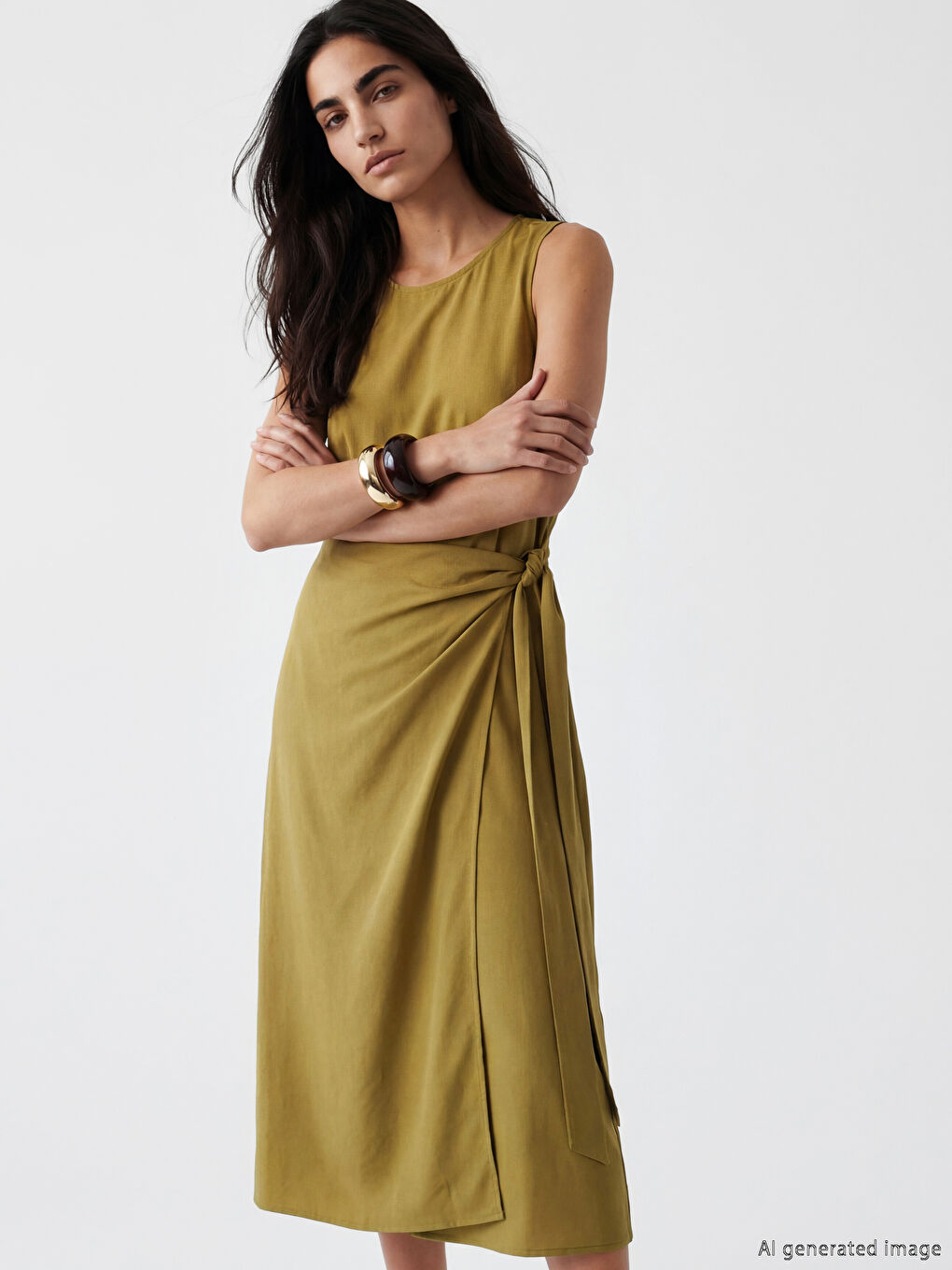 Rochie cu guler rotund și legare-1