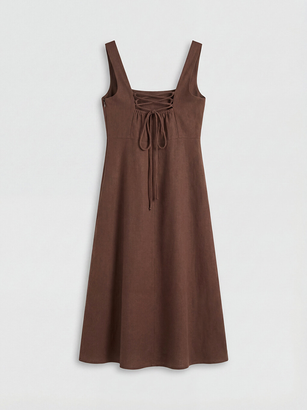 Square Neck Linen Blend Dress-5