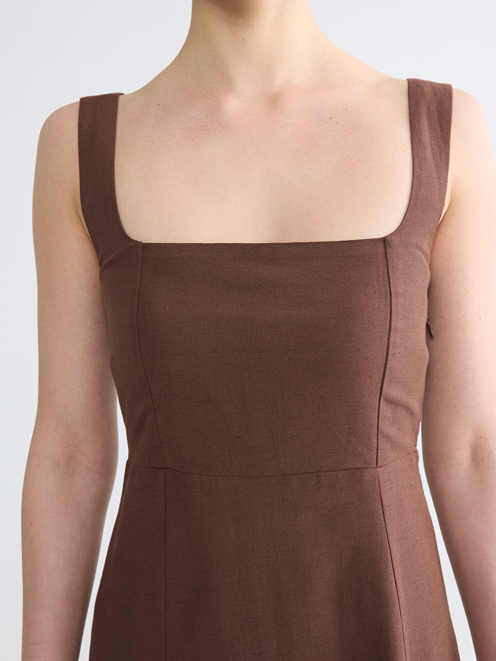 Square Neck Linen Blend Dress-2