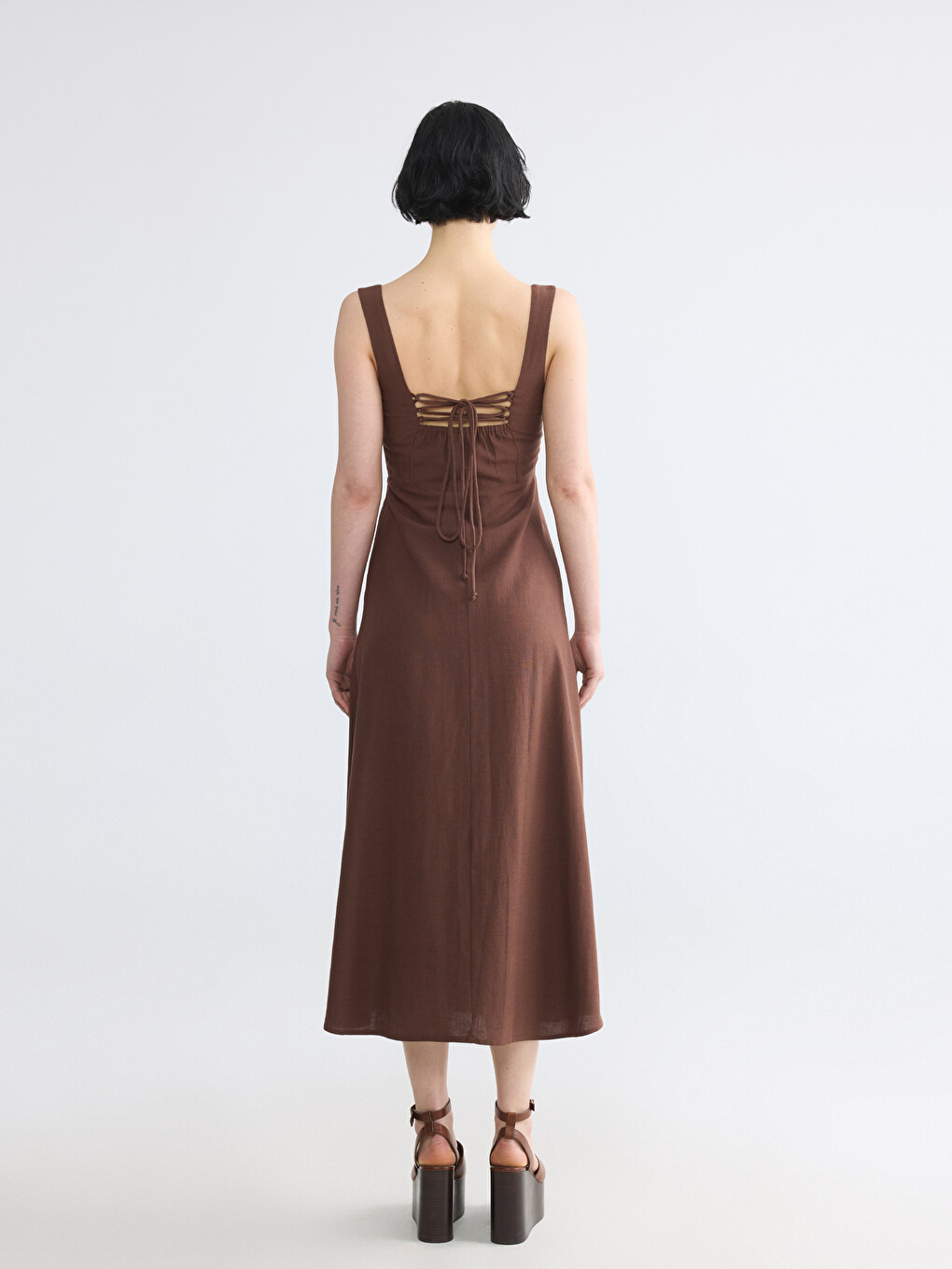 Square Neck Linen Blend Dress-3