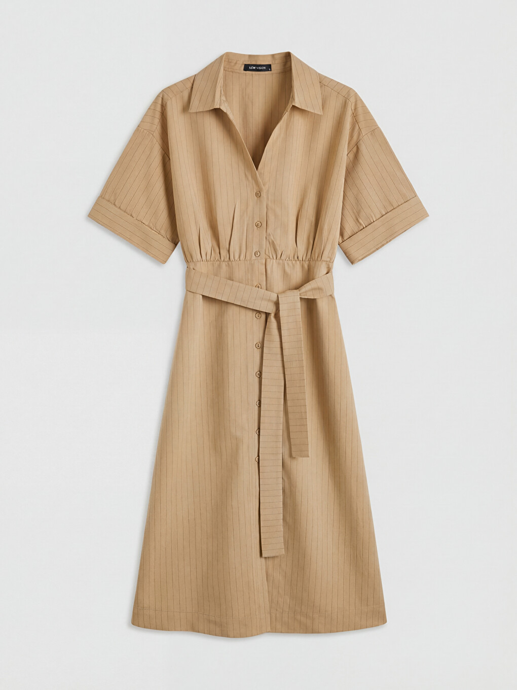 Striped Sash Ruched Shirt Dress-4