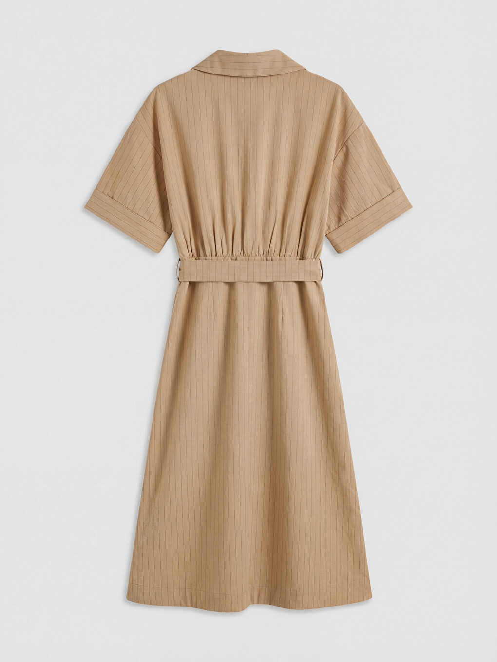 Striped Sash Ruched Shirt Dress-5