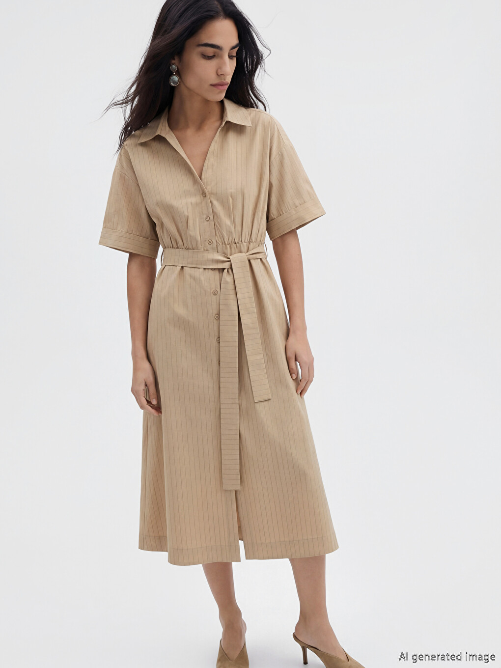 Striped Sash Ruched Shirt Dress
