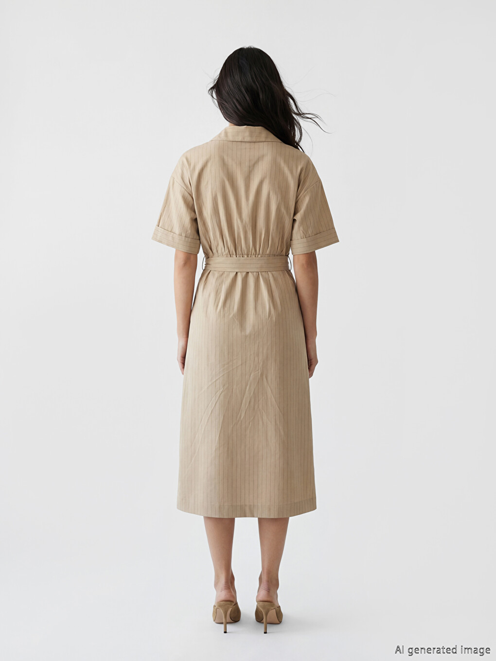 Striped Sash Ruched Shirt Dress-3