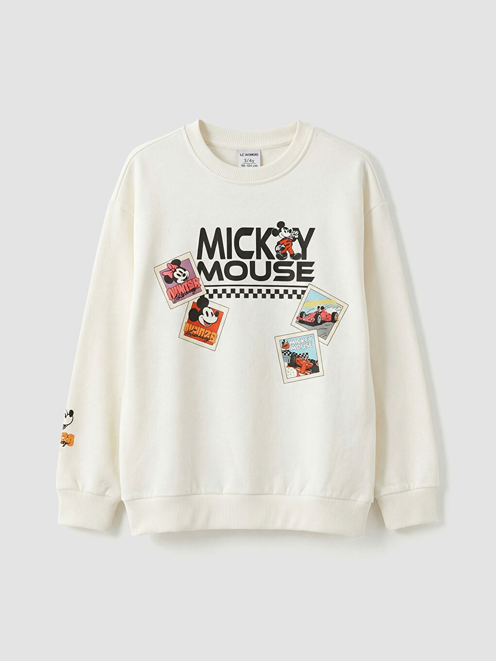 Ekru Mickey Mouse Baskılı Kız Çocuk Kalın Sweatshirt