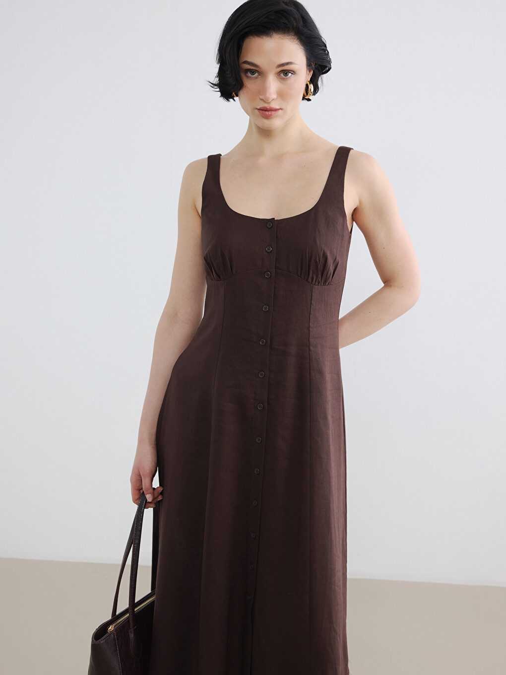 U Neck Linen Blend Dress