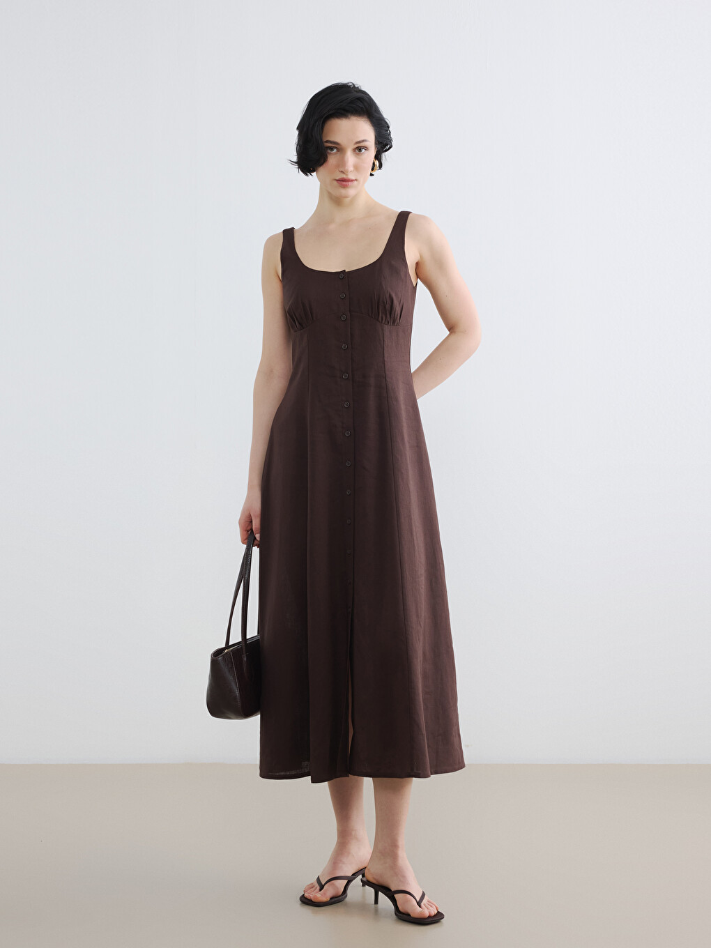 U Neck Linen Blend Dress-1