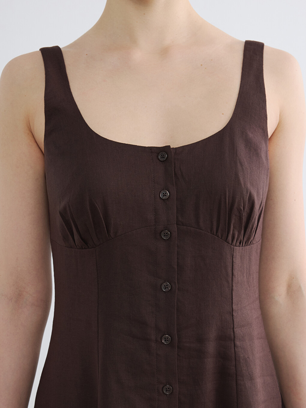 U Neck Linen Blend Dress-2