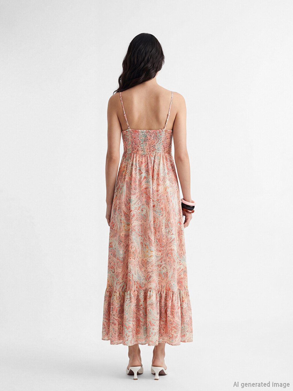 Damen V-Ausschnitt Gemustertes Riemchenkleid-2