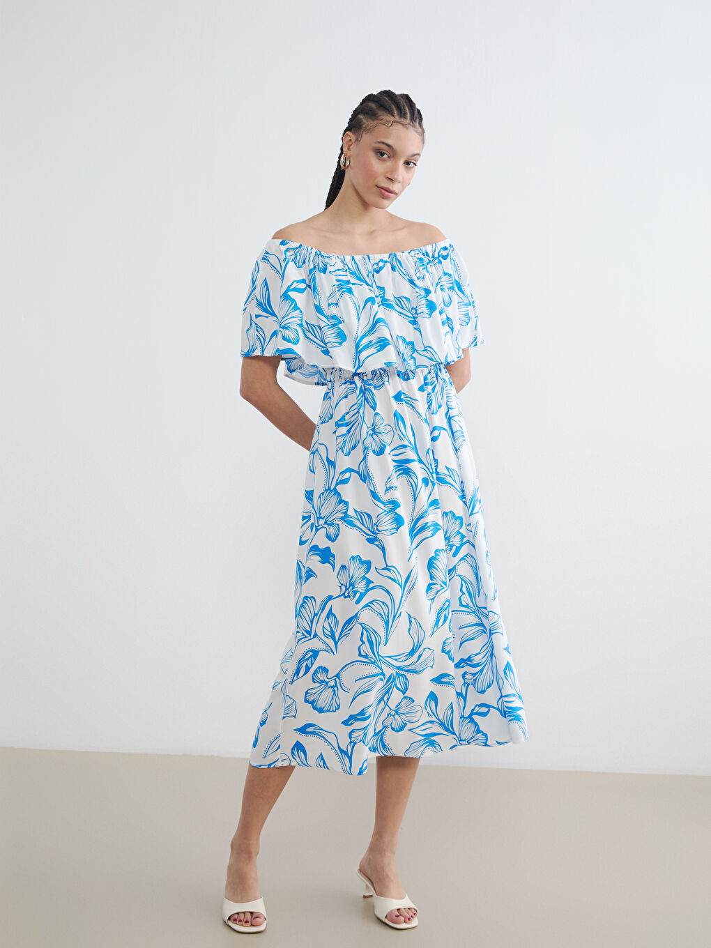 Women's Slash Neck Patterned A-Line Dress