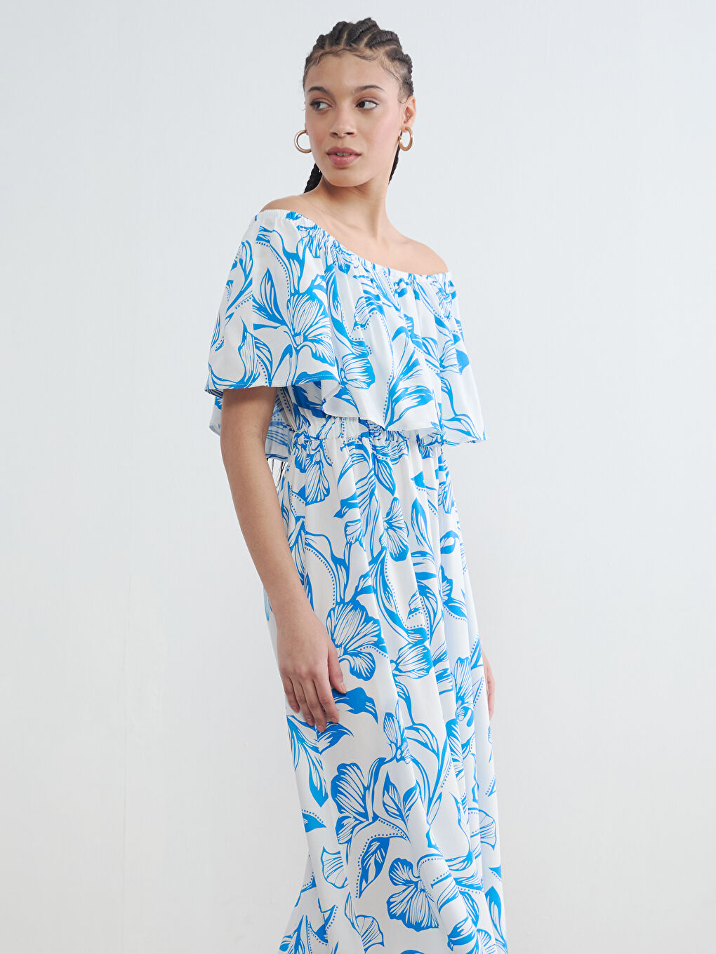 Women's Slash Neck Patterned A-Line Dress-1