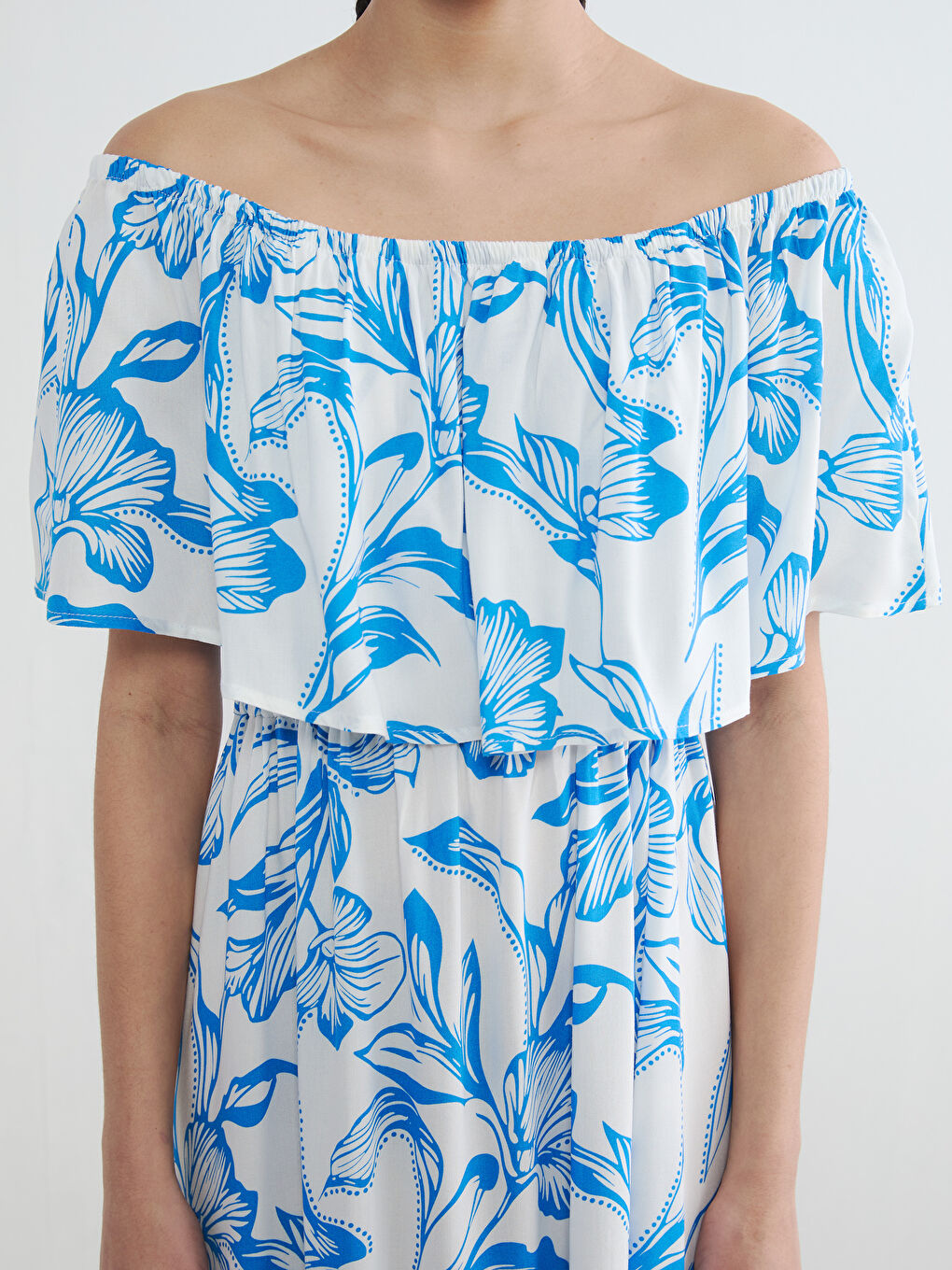 Women's Slash Neck Patterned A-Line Dress-2