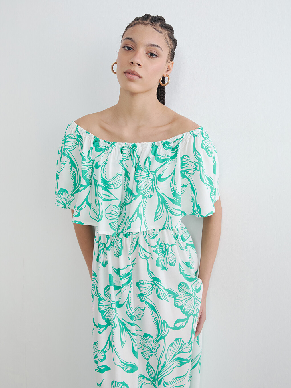 Slash Neck Patterned A-line Dress-1