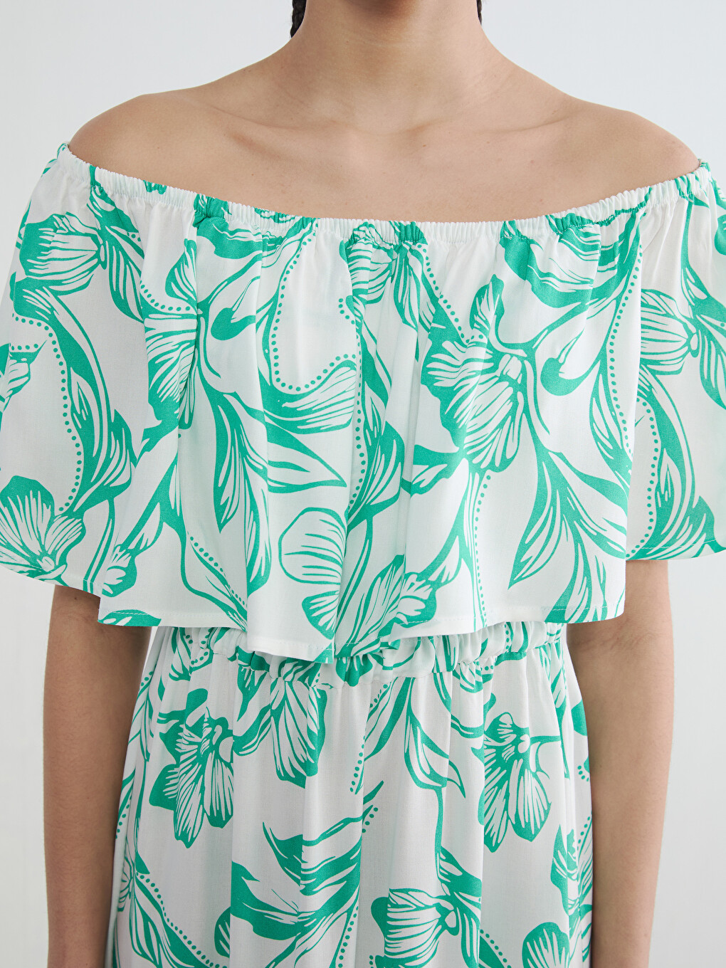 Slash Neck Patterned A-line Dress-2
