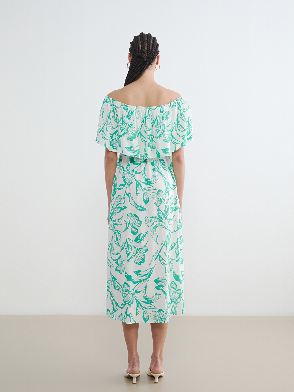 Slash Neck Patterned A-line Dress-3