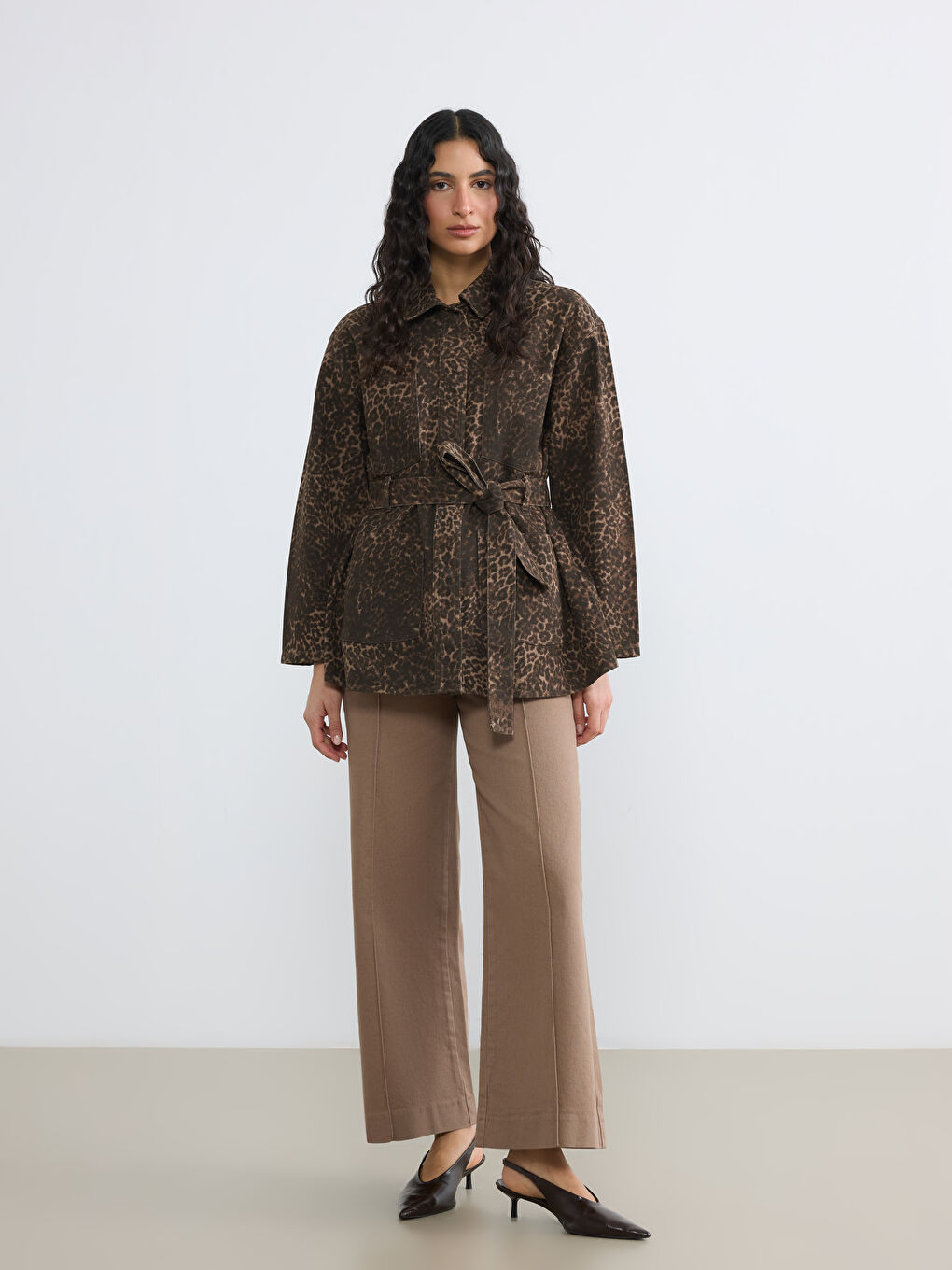 Bej Yüksek Bel Wideleg Kadın Jean Pantolon