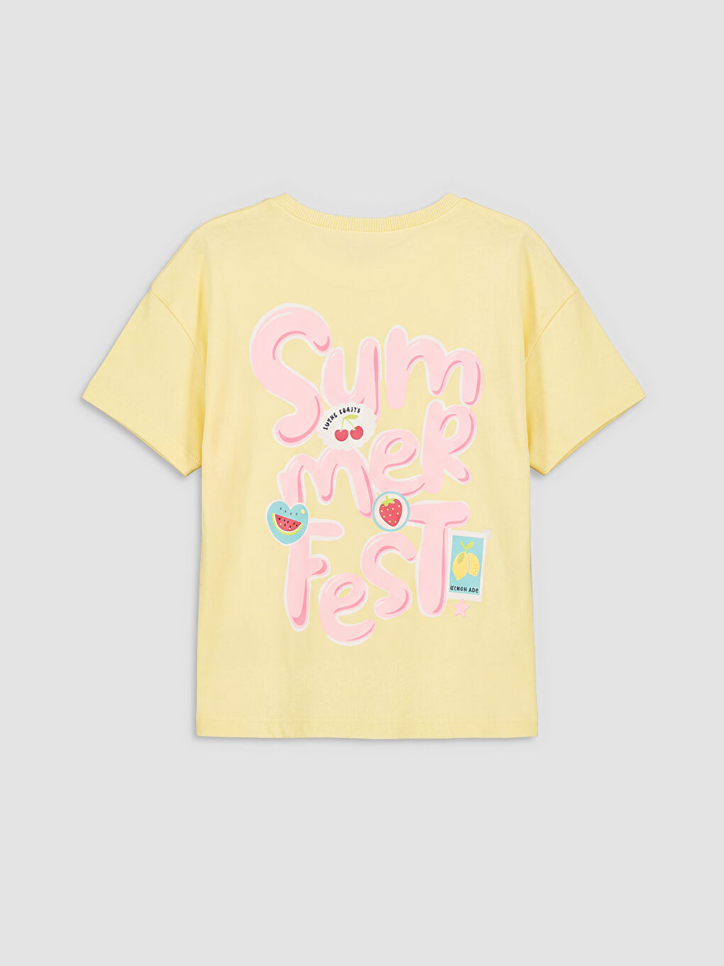 Sarı Bisiklet Yaka Baskılı Kız Çocuk Tişört-1