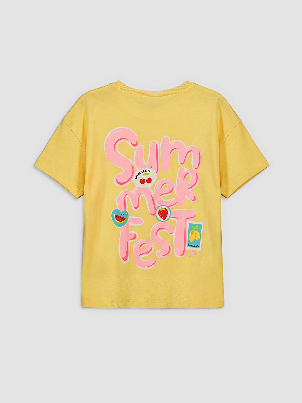 Sarı Bisiklet Yaka Baskılı Kız Çocuk Tişört-3