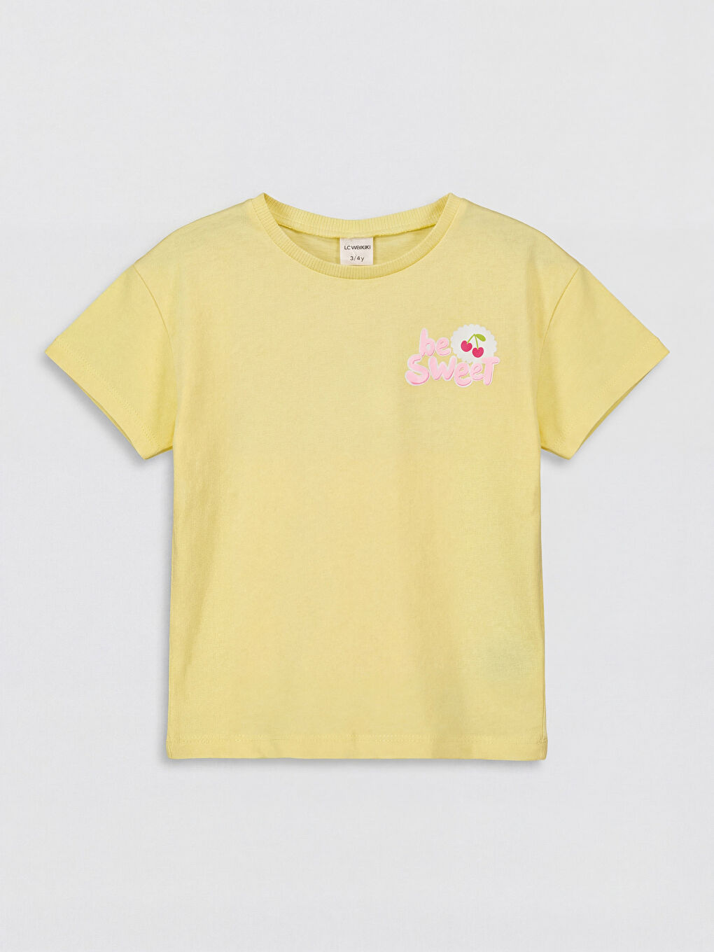 Sarı Bisiklet Yaka Baskılı Kız Çocuk Tişört-1
