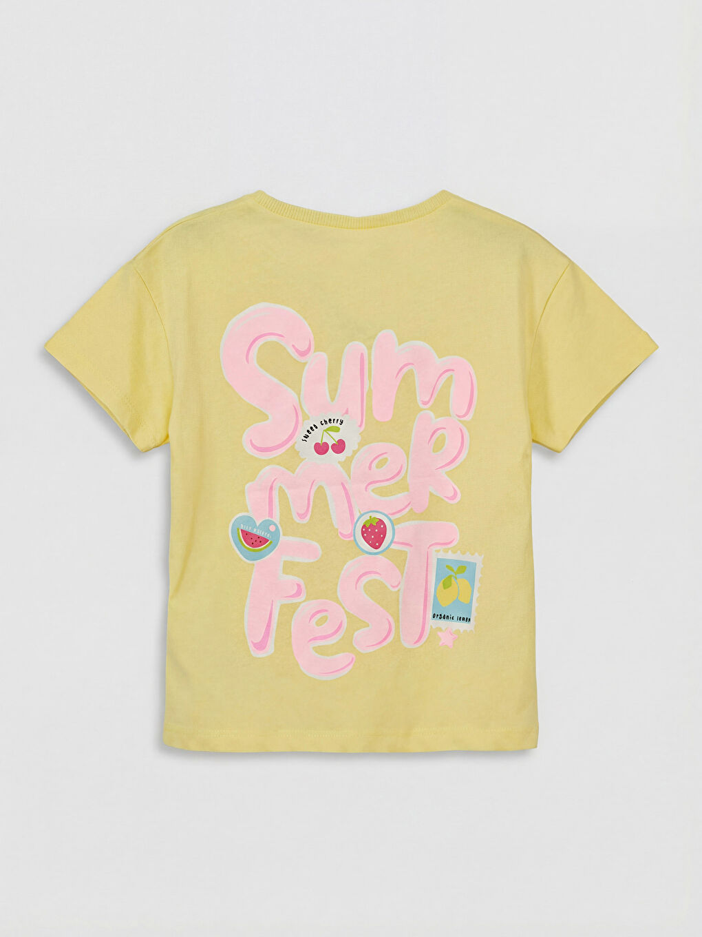 Sarı Bisiklet Yaka Baskılı Kız Çocuk Tişört-2