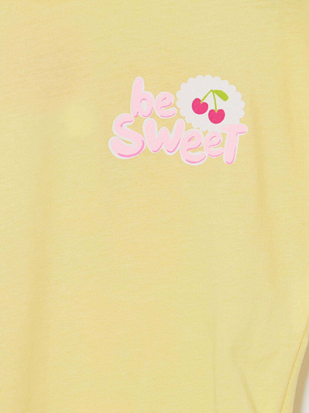Sarı Bisiklet Yaka Baskılı Kız Çocuk Tişört-4
