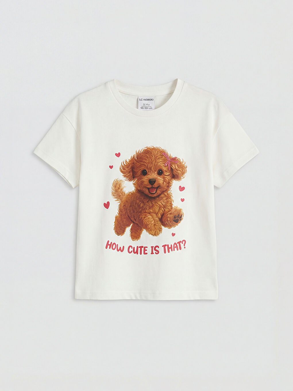 Ekru Bisiklet Yaka Baskılı Kız Çocuk Tişört