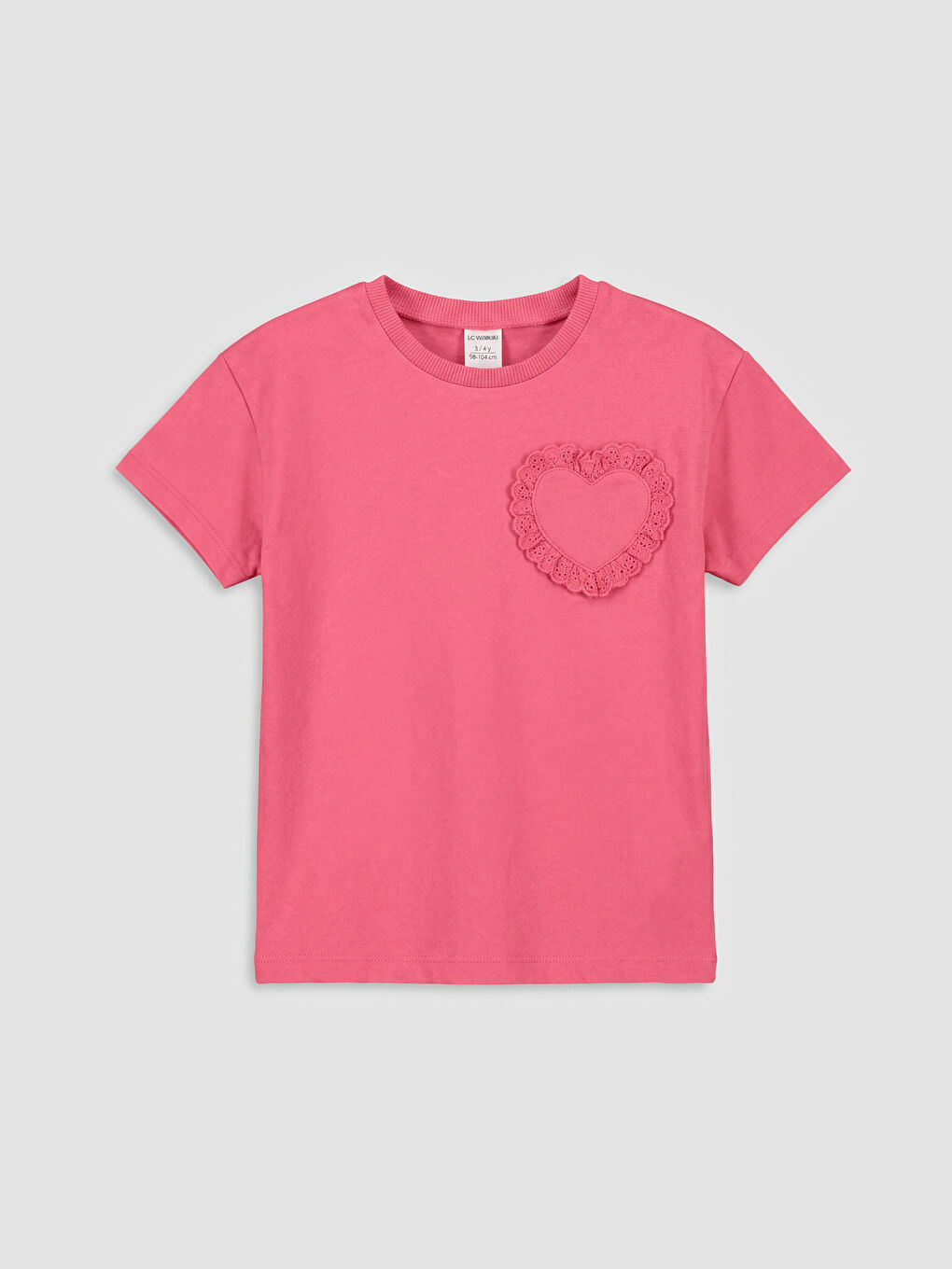 Fuşya Bisiklet Yaka Nakışlı Kız Çocuk Tişört