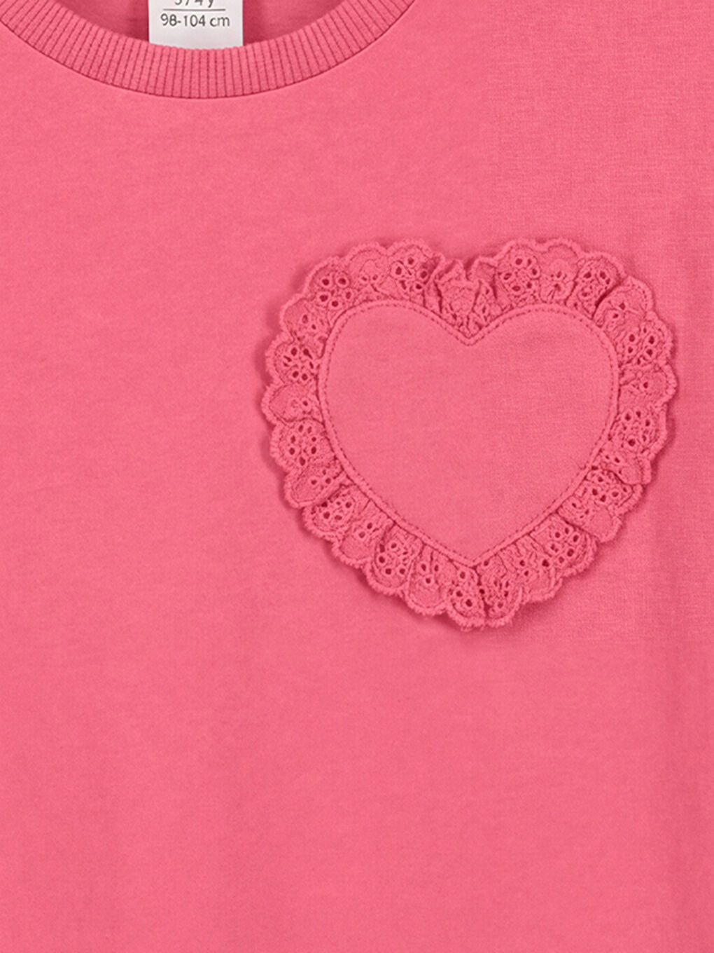 Fuşya Bisiklet Yaka Nakışlı Kız Çocuk Tişört-2