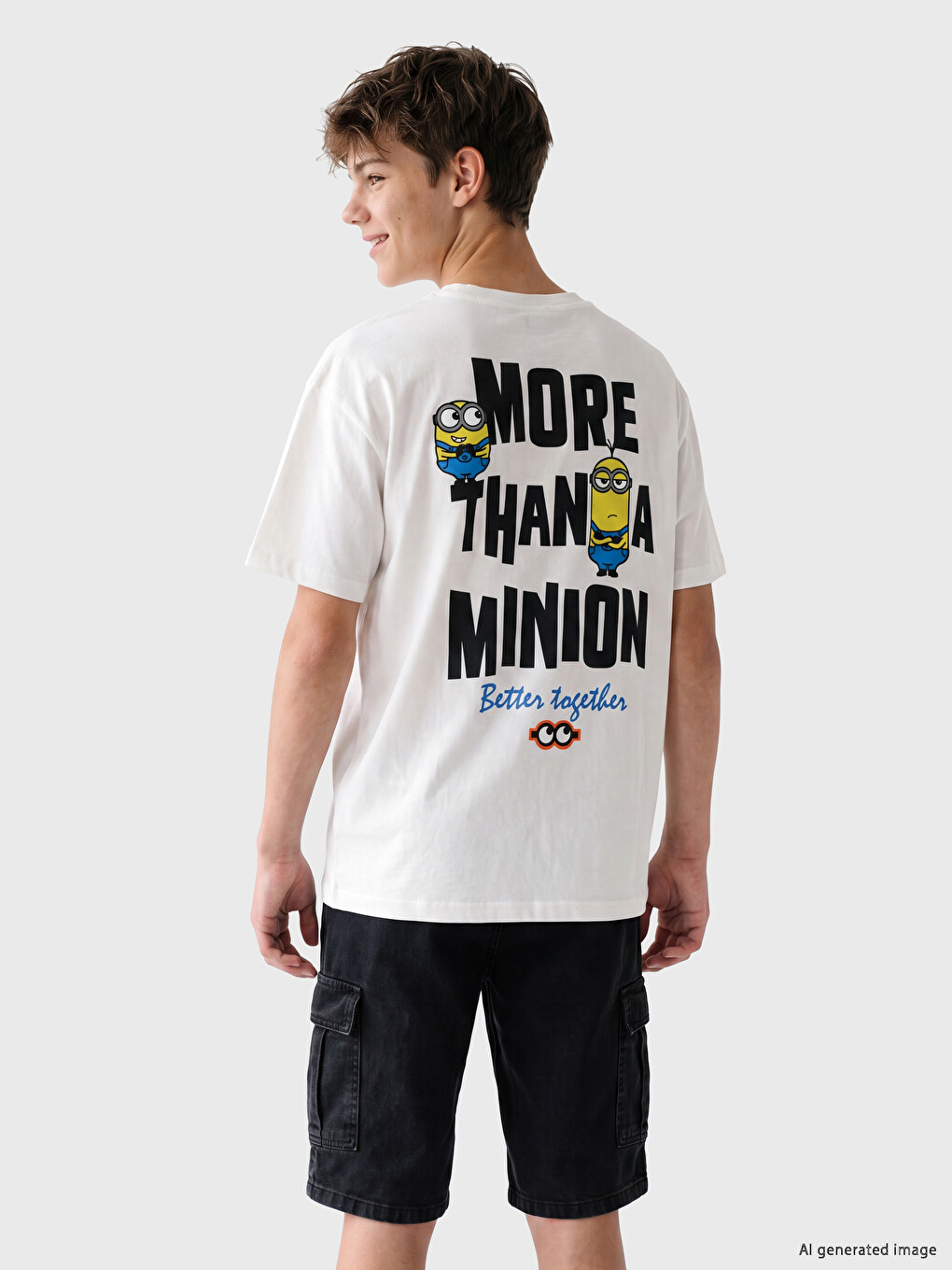 T-shirt I Hollë Me Jakë Të Rrumbullakët Minions I Stampuar Për Djem